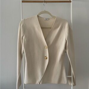 Aritzia Cream V-Neck Button Cardigan with Gold Buttons